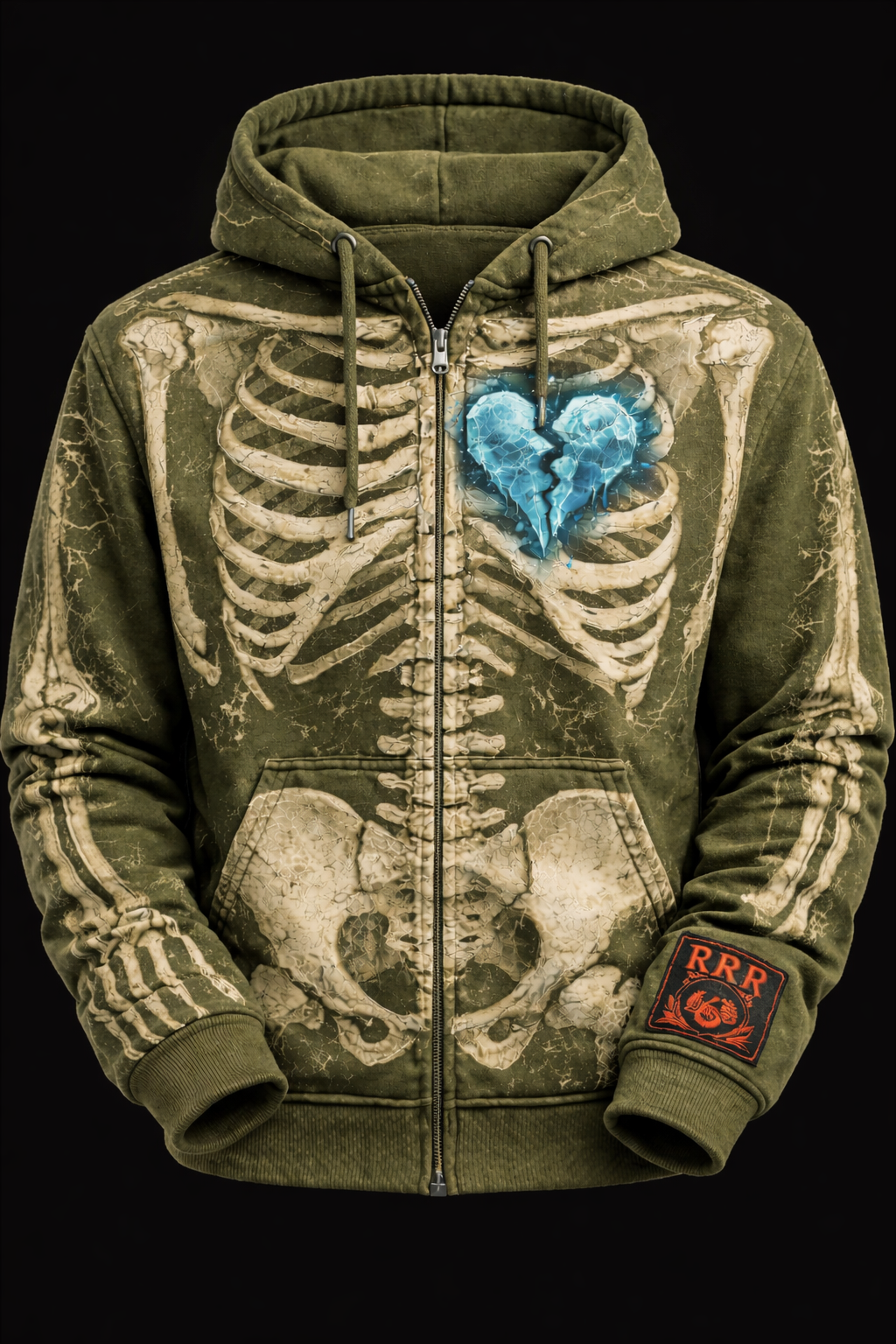 Olive Green Skeleton Hoodie